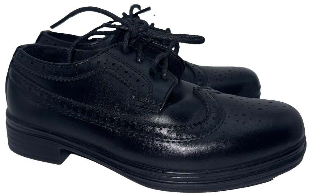 Deer Stags Ace Boys Size 11.5 M Black Wingtip Oxford Dress Shoes